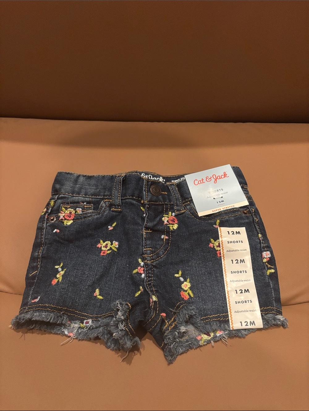 Cat & Jack Dark Blue Floral Embroidered Denim Shorts